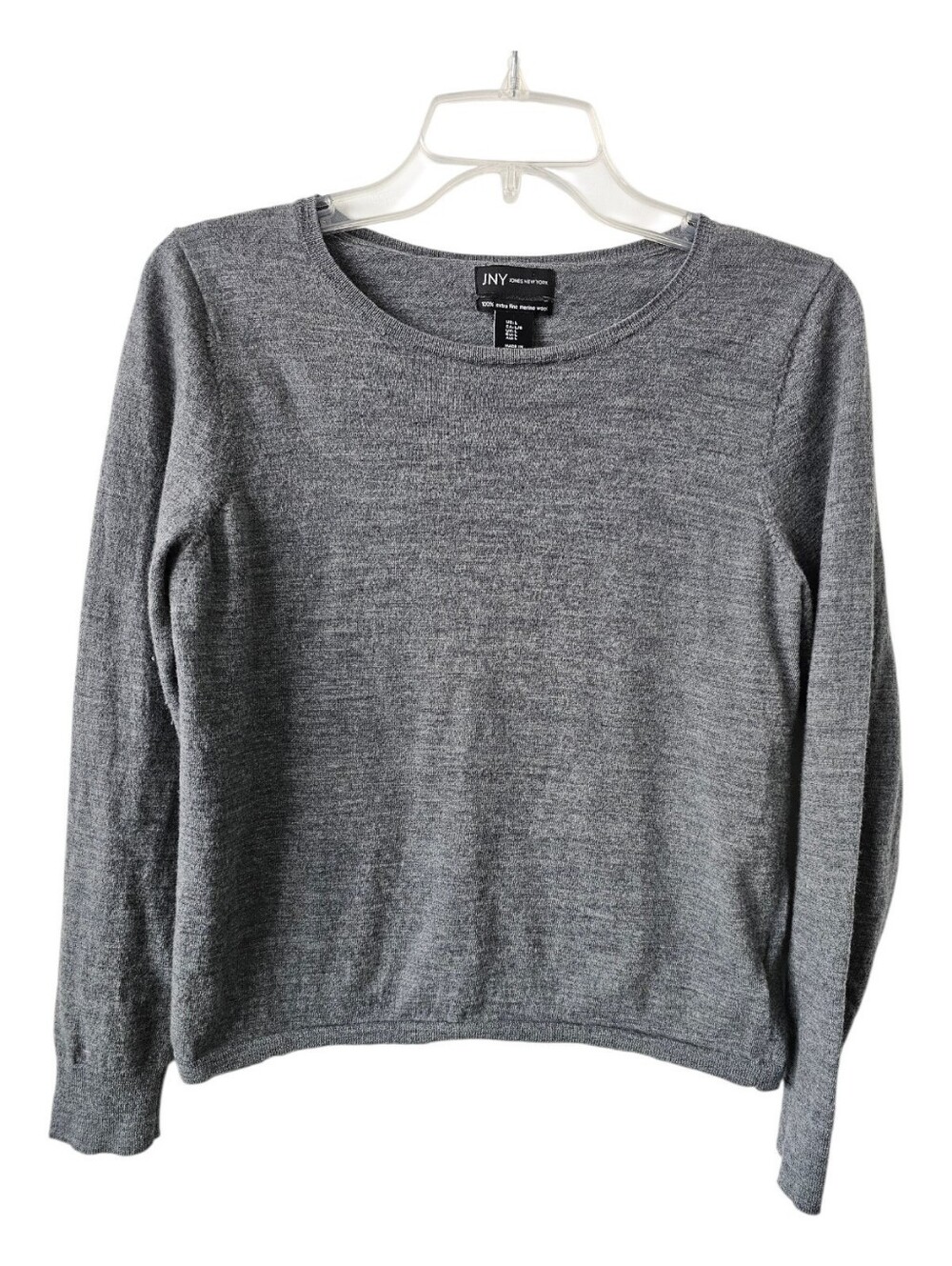 Jones Of New York 100% Merino Wool Long Sleeve Crew Neck Gray Sweater Size Large